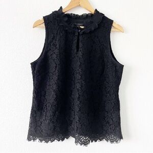 Elegant J. Crew Black Lace Keyhole Sleeveless Blouse
